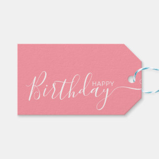Etiqueta Para Presente Feliz Aniversário Rosa Branco Moderno