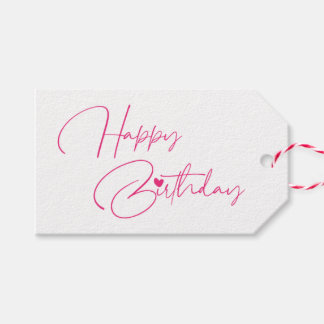 Etiqueta Para Presente Feliz Aniversário Rosa, Caligrafia Moderna Simples