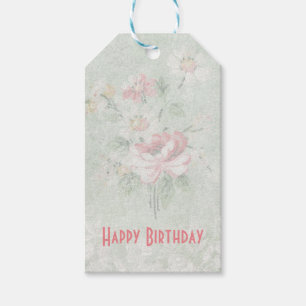 Etiqueta Para Presente Feliz aniversário Rosas desbotados Shabby Vintage