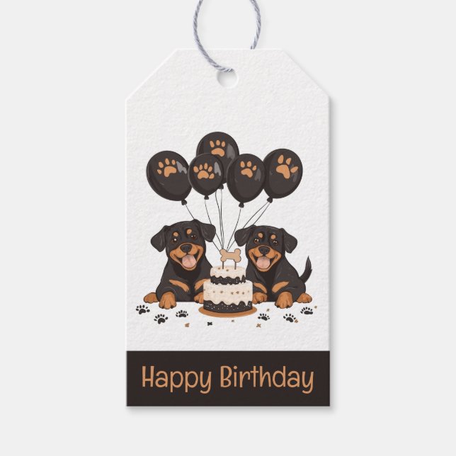 Etiqueta Para Presente Feliz Aniversário Rottweiler Cães (Frente)