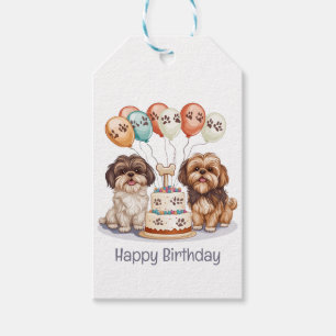 Etiqueta Para Presente Feliz Aniversário Shih Tzu Cães Bolo de Aniversári