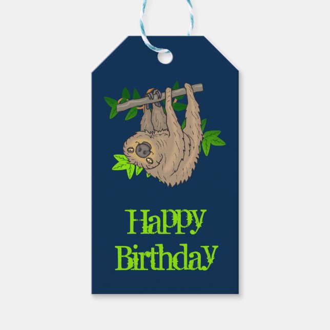 Etiqueta Para Presente Feliz aniversário Sloth (Frente)