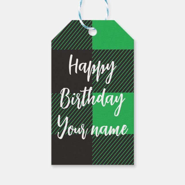 Etiqueta Para Presente Feliz Aniversário Xadrez Verde (Frente)