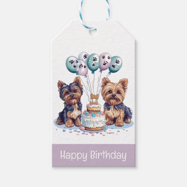 Etiqueta Para Presente Feliz aniversário Yorkie Dog (Frente)