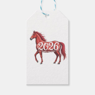 Etiqueta Para Presente Feliz ano novo 2026 Cavalo vermelho chinês
