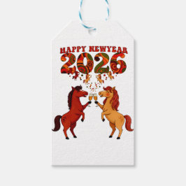 Etiqueta Para Presente Feliz Ano Novo 2026 – Celebrando Cavalos com Champ