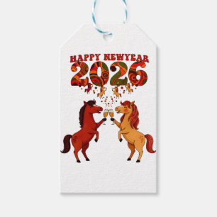 Etiqueta Para Presente Feliz Ano Novo 2026 – Celebrando Cavalos com Champ