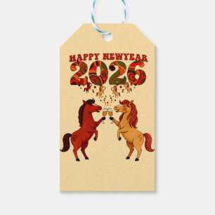 Etiqueta Para Presente Feliz Ano Novo 2026 – Celebrando Cavalos com Champ
