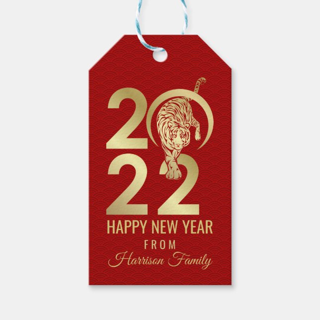 Etiqueta Para Presente Feliz Ano Novo Chinês do Tigre (Frente)