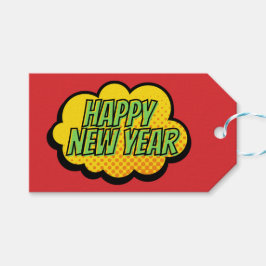 Etiqueta Para Presente Feliz ano novo de Estilo de Livro de Comédia Retro