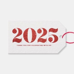 Etiqueta Para Presente Feliz ano novo de Tipografia Faux Red Glitter 2022