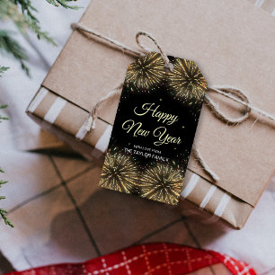Etiqueta Para Presente Feliz ano novo Dourado Fireworks 2024