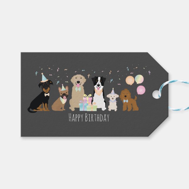 Etiqueta Para Presente Feliz Cachorro de Festa de Aniversário (Frente (horizontal))