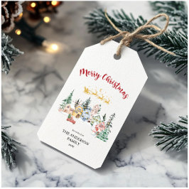 Etiqueta Para Presente Feliz Cartão de Natal | Cena de Snowy Winter House
