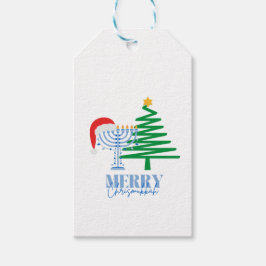 Etiqueta Para Presente Feliz Chrismukkah Menorah e Tree Gift Tag