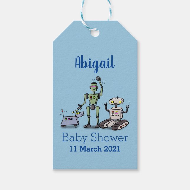 Etiqueta Para Presente Feliz desenho animado de robôs fofos (Frente)