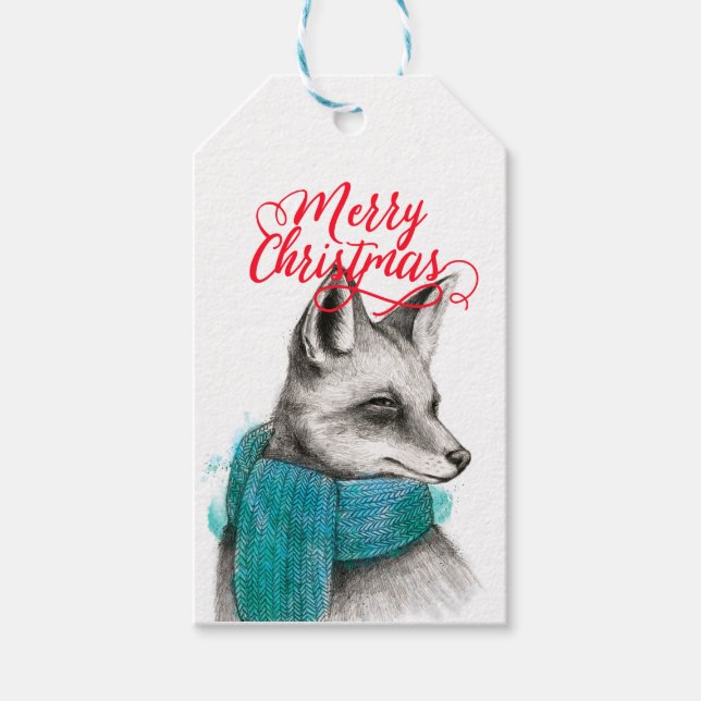 Etiqueta Para Presente Feliz Desenho de Fox de Natal Personalizável (Frente)