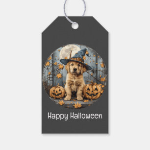 Etiqueta Para Presente Feliz Dia das Bruxas Bruxa Cachorro Golden Retriev