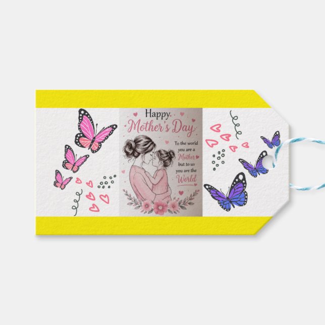 Etiqueta Para Presente Feliz Dia das Mães Borboleta  (Frente (horizontal))
