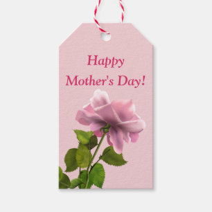 Etiqueta Para Presente Feliz Dia das Mães Rosas Rosa Aquarela Floral