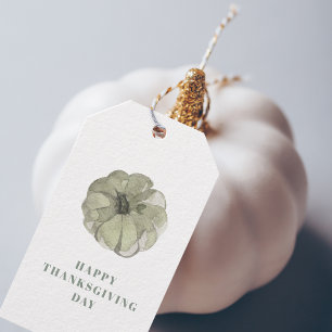 Etiqueta Para Presente Feliz Dia de Ação de Graças   Abóbora Verde 