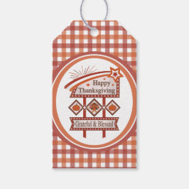 Etiqueta Para Presente Feliz Dia de Ação de Graças Grata e Bênção - Sinal