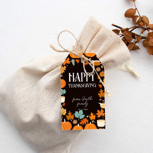 Etiqueta Para Presente Feliz Dia de Ação de Graças retro abóboras folhas