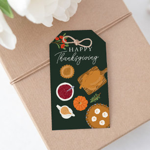 Etiqueta Para Presente Feliz Dia de Ação de Graças Turquia Janta Verde
