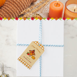 Etiqueta Para Presente Feliz Dia de Ação de Graças Turquia Pumpkin Amarel