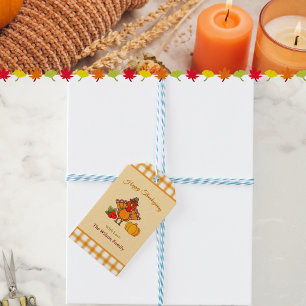 Etiqueta Para Presente Feliz Dia de Ação de Graças Turquia Pumpkin Amarel