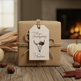 Etiqueta Para Presente Feliz Dia de Ação de Graças Vaca Floral Captura de