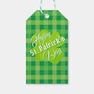 Etiqueta Para Presente Feliz Dia de São Patrício Verde Tartan Trevo Sortu