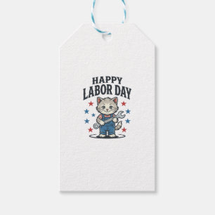 Etiqueta Para Presente Feliz Dia do Trabalhador Gato Patriota Desenho Vin