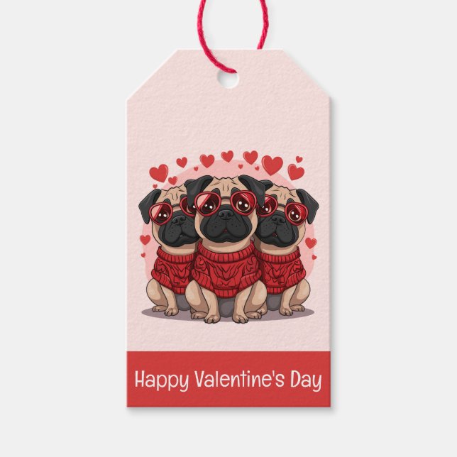 Etiqueta Para Presente Feliz Dia dos Namorados Pug Dogs (Frente)