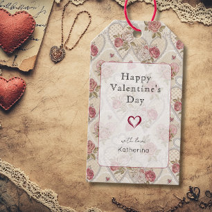 Etiqueta Para Presente Feliz Dia dos Namorados Rosa Borgonha Chic Vintage