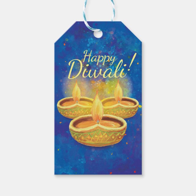 Etiqueta Para Presente Feliz Diwali pintou velas iluminantes (Frente)