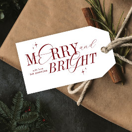 Etiqueta Para Presente Feliz e Bright Red Elegante Script Moderno Natal