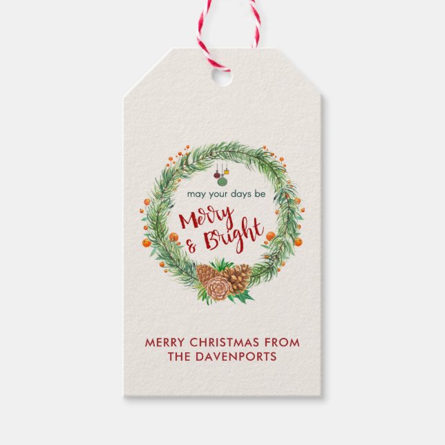 Etiqueta Para Presente Feliz e coroa de natal brilhante (Frente)