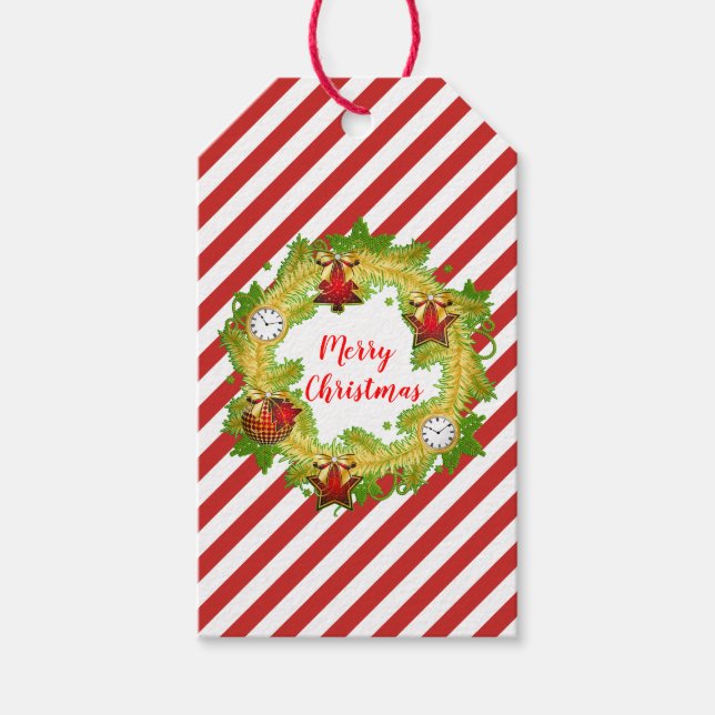 Etiqueta Para Presente Feliz Fera de Natal e Stripes (Frente)