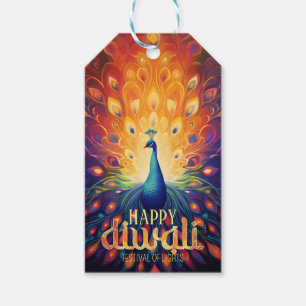Etiqueta Para Presente Feliz Festival de Luzes de Peacock Vibrante Diwali