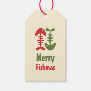 Etiqueta Para Presente Feliz Fishmas Engraçado Retro Peixe de Natal Osso
