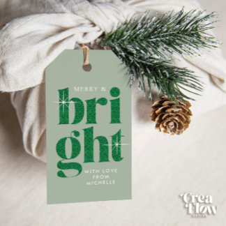 Etiqueta Para Presente Feliz Glam Green Sequin e Natal brilhante