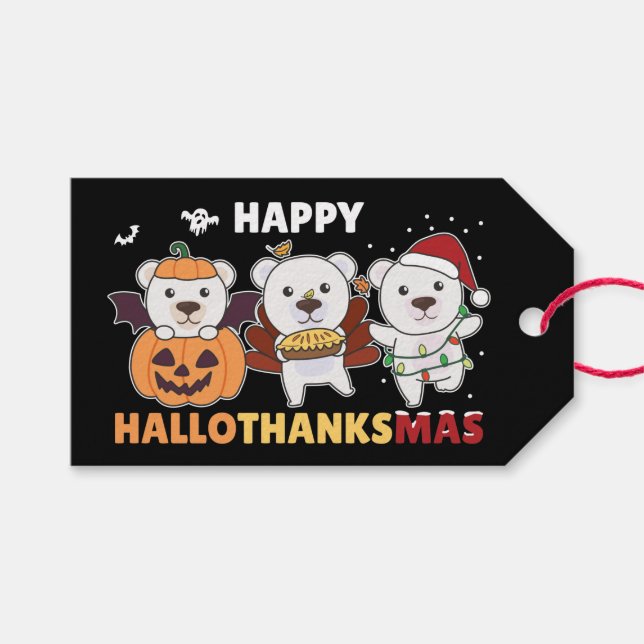 Etiqueta Para Presente Feliz Hallothanksma Polar Bear Christmas Polar G (Frente (horizontal))