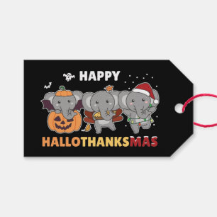 Etiqueta Para Presente Feliz Hallothanksmas Elefante de Natal