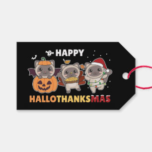 Etiqueta Para Presente Feliz Hallothanksmas Gato Elefante de Natal