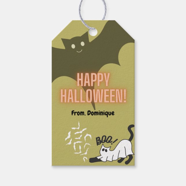 Etiqueta Para Presente Feliz Halloween, bonitinhos de presentes de gato (Frente)