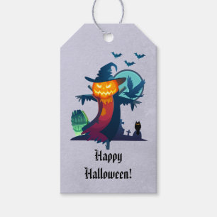 Etiqueta Para Presente Feliz Halloween Chupin Cabeça Assombrada Espantal