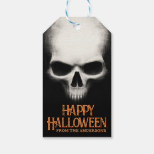 Etiqueta Para Presente Feliz Halloween fantasma assustador crânio preto l