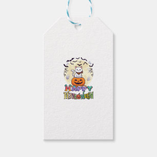 Etiqueta Para Presente Feliz Halloween Gato Branco Abóbora Lua Morcegos F