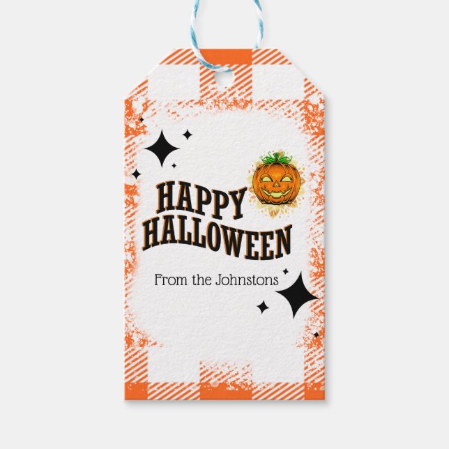 Etiqueta Para Presente Feliz Halloween Jackolanterna Pumpkin (Frente)